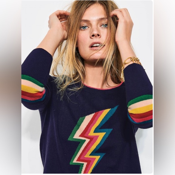 Boden Sweaters - Boden Women’s Romy Wool Blend Rainbow Lighting Bolt Sweater Size Small